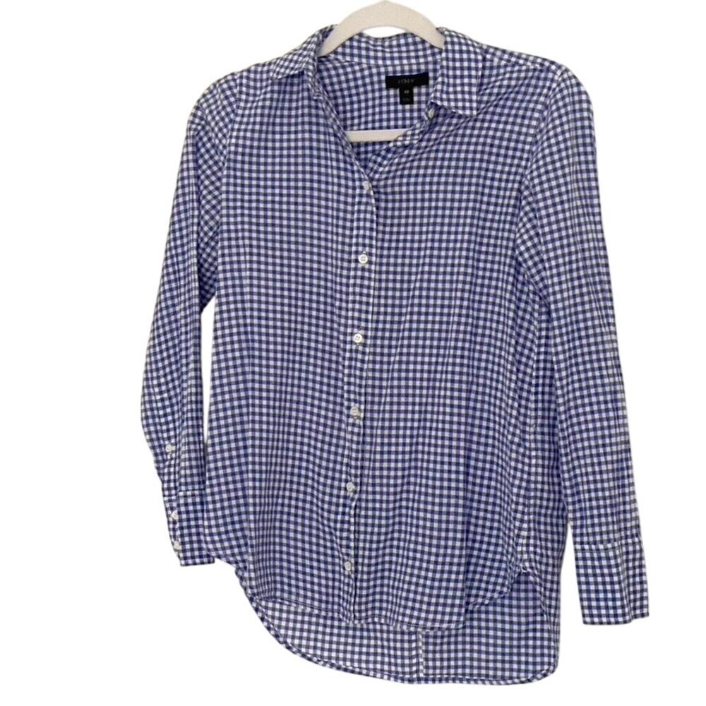 J. CREW GINGHAM Plaid Classic Boyfriend BUTTON DOWN 00 Blue Cotton Collar Preppy